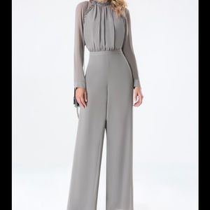 Embellished Neck Jumpsuit with sheer sleeves.